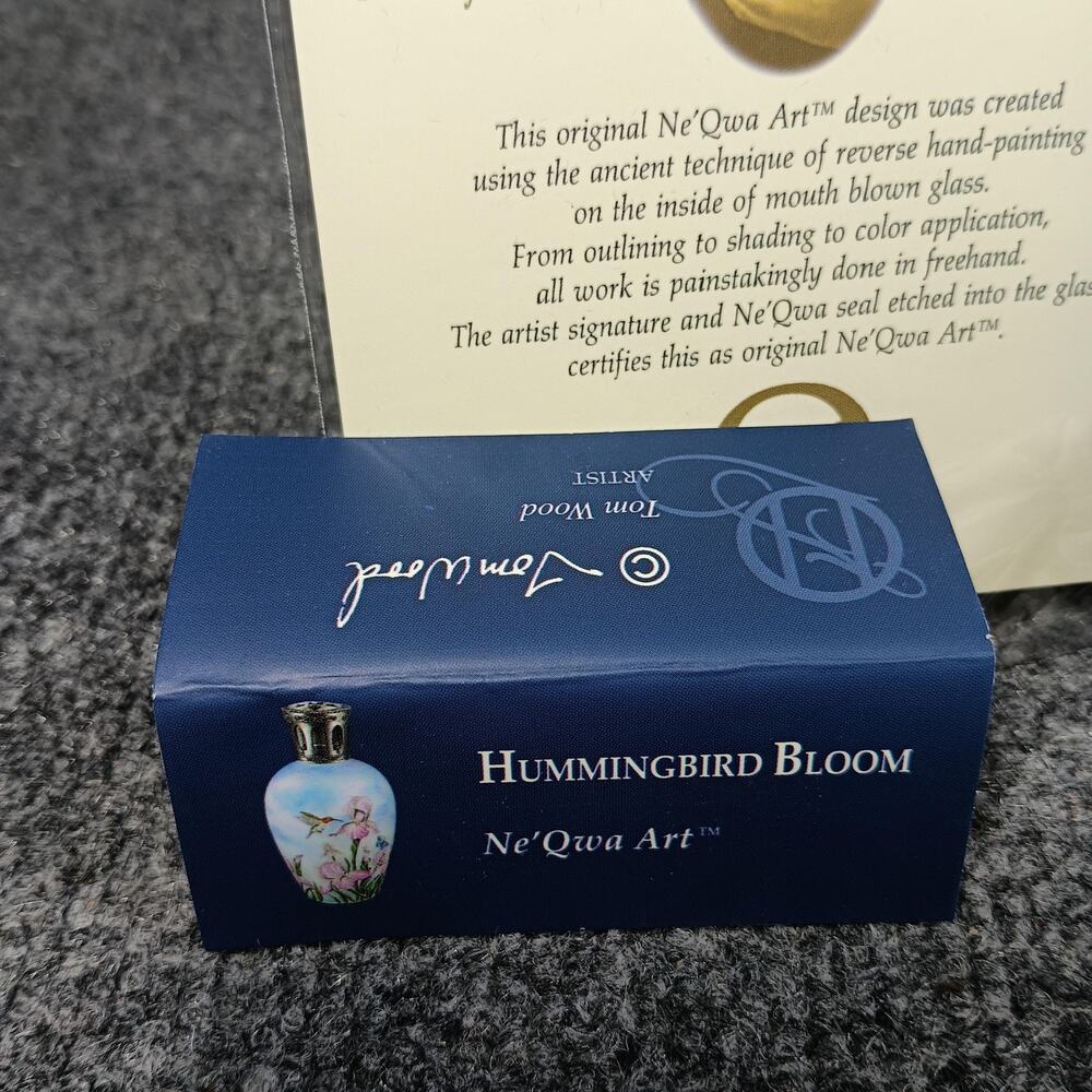Ne Qwa Art Fragrance Oil Lamp Tom Wood Iris Hummingbird Signed w Box COA - Picture 12 of 14